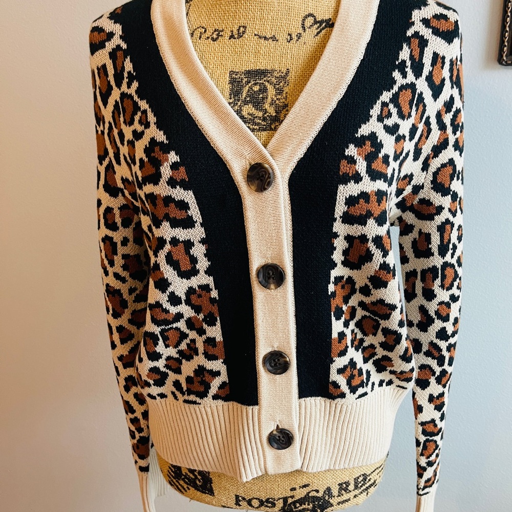 Leopard Print Button-Up Cardigan Sweater